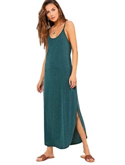 Women's Summer Casual Sleeveless Strappy Loose Split Long Maxi Dress