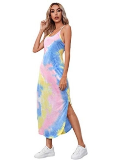 Women's Summer Casual Sleeveless Strappy Loose Split Long Maxi Dress