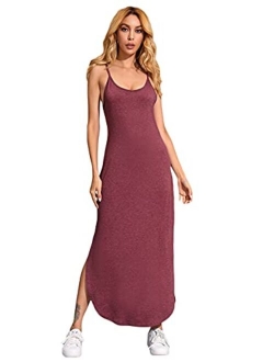 Women's Summer Casual Sleeveless Strappy Loose Split Long Maxi Dress