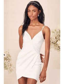 Gimme the Twist White Twist-Front Bodycon Mini Dress