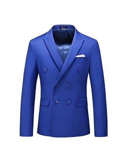 MOGU Mens Double Breasted Blazer Slim Fit Plain Color Suit Jacket