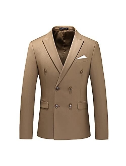 MOGU Mens Double Breasted Blazer Slim Fit Plain Color Suit Jacket