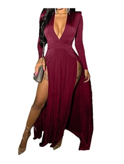 Women's Off Shoulder High Split Long Formal Party Maxi Dress Evening Gown