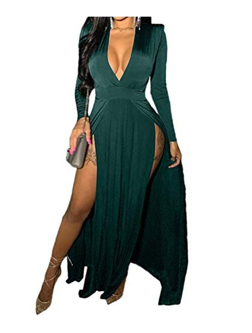 Women's Off Shoulder High Split Long Formal Party Maxi Dress Evening Gown