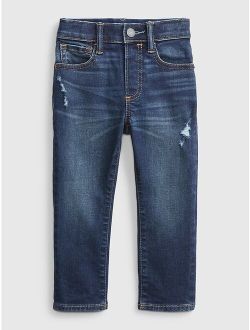 Toddler Elasticized Pull-On Slim Taper Destructed Jeans with Washwell