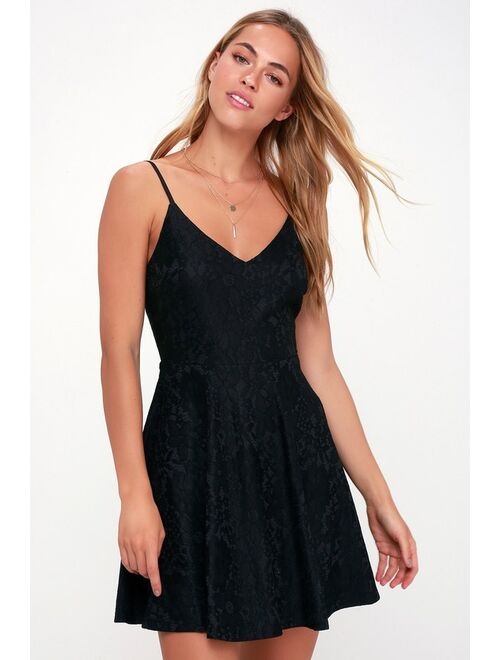 Lulus Way With Words Black Lace Skater Dress