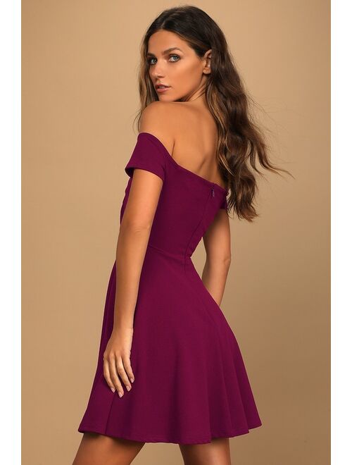 Lulus Play the Party Plum Purple Off-the-Shoulder Skater Dress