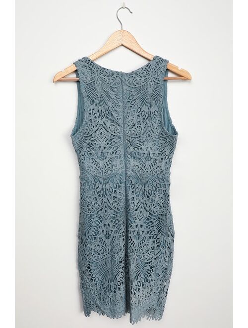 Lulus Truly Beloved Dusty Blue Lace Bodycon Dress