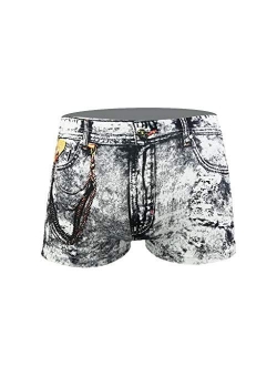 ZIWOCH Men's Underwear 3D Cowboy Print Funny Fake Jeans Boxer Shorts Cotton Men Briefs Underwear