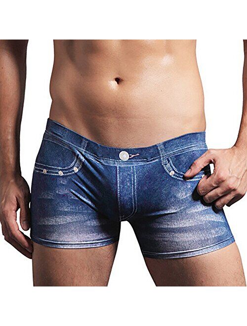 ZIWOCH Men's Underwear 3D Cowboy Print Funny Fake Jeans Boxer Shorts Cotton Men Briefs Underwear