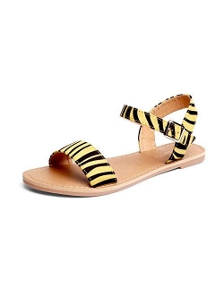 Women's Cute Open Toes One Band Ankle Strap Flexible Summer Flat Sandals