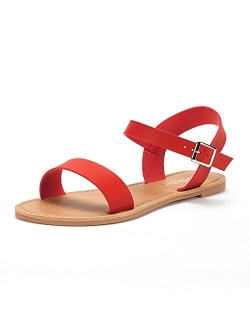 Women's Cute Open Toes One Band Ankle Strap Flexible Summer Flat Sandals