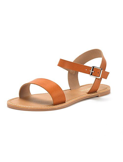 DREAM PAIRS Women's Cute Open Toes One Band Ankle Strap Flexible Summer Flat Sandals