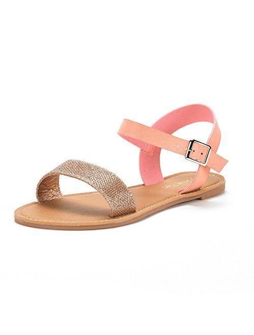 DREAM PAIRS Women's Cute Open Toes One Band Ankle Strap Flexible Summer Flat Sandals