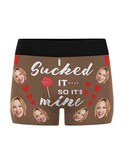 Custom Men's Boxer Briefs with Funny Photo Face, Personalized Novelty Underwear Lip I Licked It Navy Blue