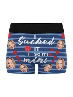 Custom Men's Boxer Briefs with Funny Photo Face, Personalized Novelty Underwear Lip I Licked It Navy Blue