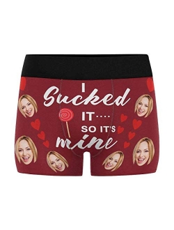 Custom Men's Boxer Briefs with Funny Photo Face, Personalized Novelty Underwear Lip I Licked It Navy Blue