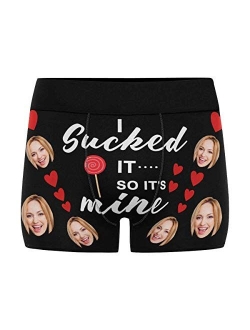 Custom Men's Boxer Briefs with Funny Photo Face, Personalized Novelty Underwear Lip I Licked It Navy Blue