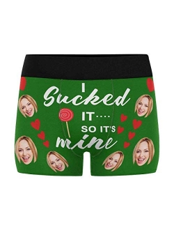 Custom Men's Boxer Briefs with Funny Photo Face, Personalized Novelty Underwear Lip I Licked It Navy Blue