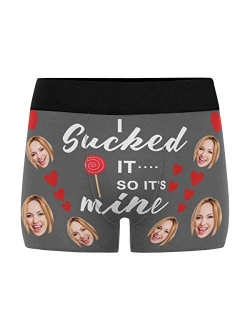 Custom Men's Boxer Briefs with Funny Photo Face, Personalized Novelty Underwear Lip I Licked It Navy Blue