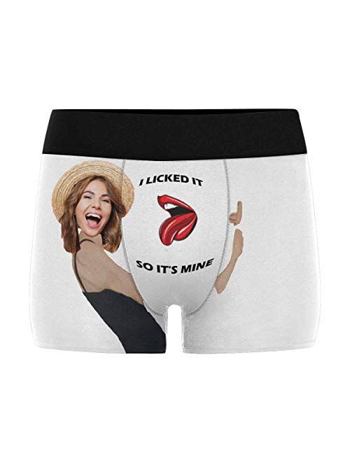 Custom Men's Boxer Briefs with Funny Photo Face, Personalized Novelty Underwear Lip I Licked It Navy Blue