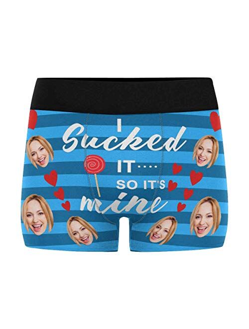 Custom Men's Boxer Briefs with Funny Photo Face, Personalized Novelty Underwear Lip I Licked It Navy Blue