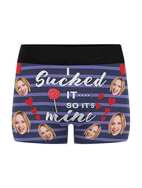 Custom Men's Boxer Briefs with Funny Photo Face, Personalized Novelty Underwear Lip I Licked It Navy Blue