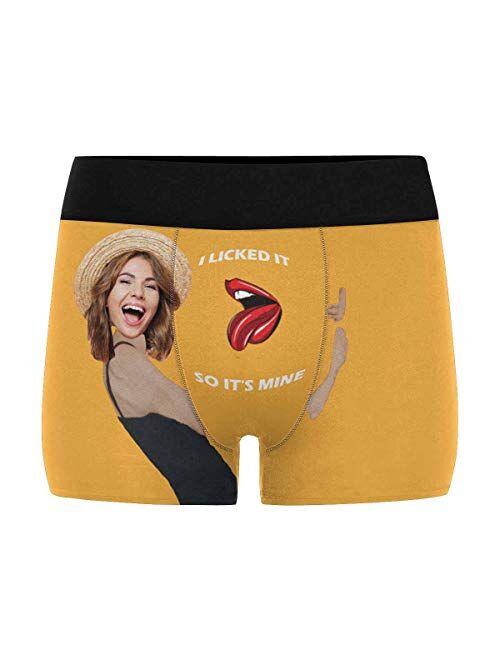 Custom Men's Boxer Briefs with Funny Photo Face, Personalized Novelty Underwear Lip I Licked It Navy Blue