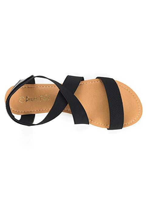 DREAM PAIRS Women's Elatica Elastic Ankle Strap Flat Sandals