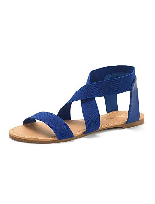 DREAM PAIRS Women's Elatica Elastic Ankle Strap Flat Sandals