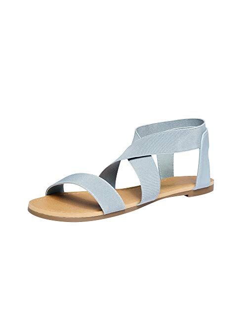 DREAM PAIRS Women's Elatica Elastic Ankle Strap Flat Sandals