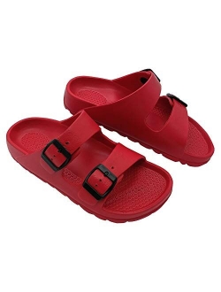 Women's Sandals Adjustable EVA Flat Sandals Comfortable Double Buckle Slides Sandals