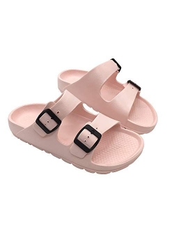 Women's Sandals Adjustable EVA Flat Sandals Comfortable Double Buckle Slides Sandals