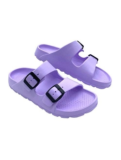 Women's Sandals Adjustable EVA Flat Sandals Comfortable Double Buckle Slides Sandals