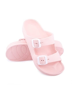 Women's Sandals Adjustable EVA Flat Sandals Comfortable Double Buckle Slides Sandals