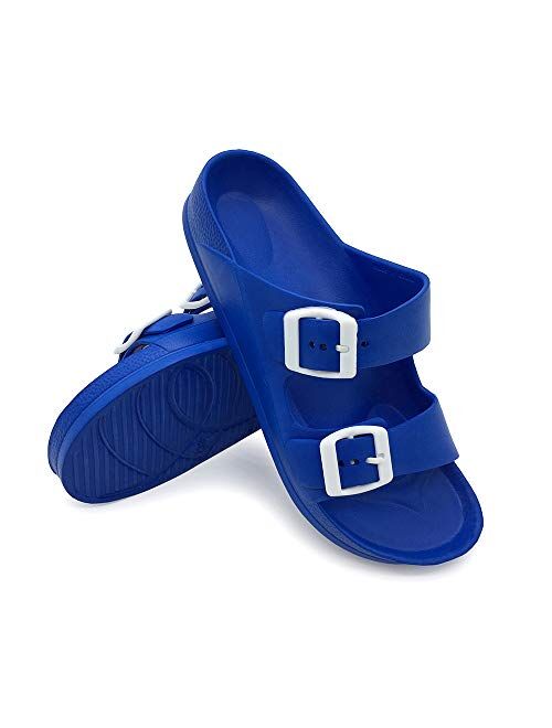 Women's Sandals Adjustable EVA Flat Sandals Comfortable Double Buckle Slides Sandals