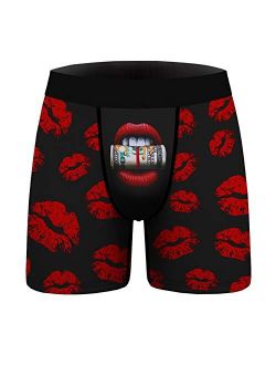 HWQ Men's Funny Print Slim Breathable Stretchy Underwear Long Flat Pants Shorts