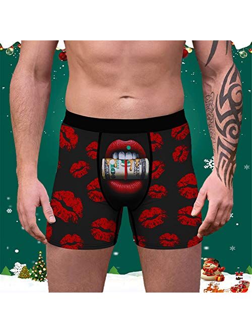 HWQ Men's Funny Print Slim Breathable Stretchy Underwear Long Flat Pants Shorts