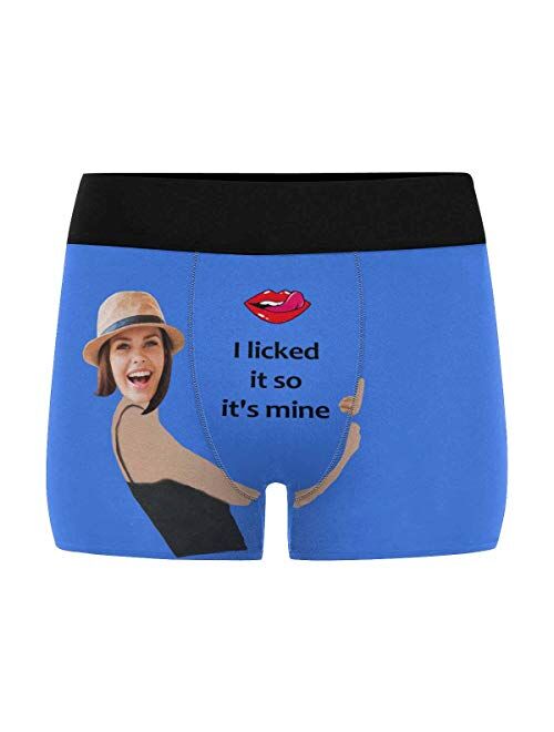 InterestPrint Personalized Face Man Boxer Briefs with Wife's Face Lip with Tongue It's Mine