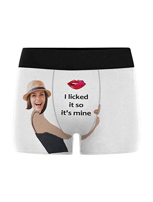 InterestPrint Personalized Face Man Boxer Briefs with Wife's Face Lip with Tongue It's Mine