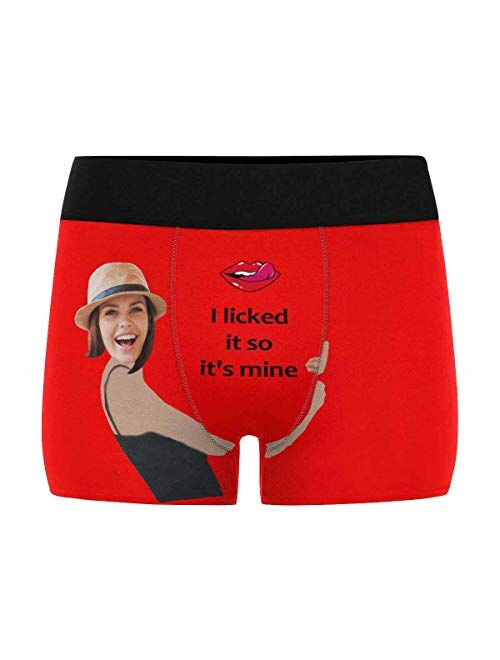 InterestPrint Personalized Face Man Boxer Briefs with Wife's Face Lip with Tongue It's Mine