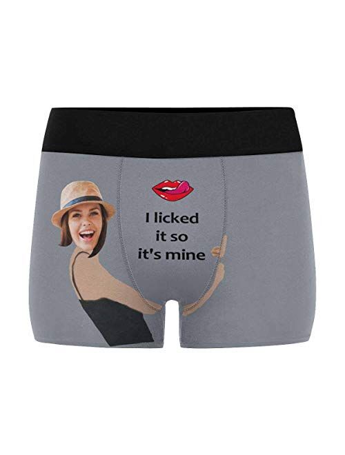 InterestPrint Personalized Face Man Boxer Briefs with Wife's Face Lip with Tongue It's Mine