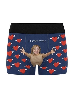 Personalized Men's Boxer Briefs Underwear Shorts Underpants with Face Photo I Love You Black