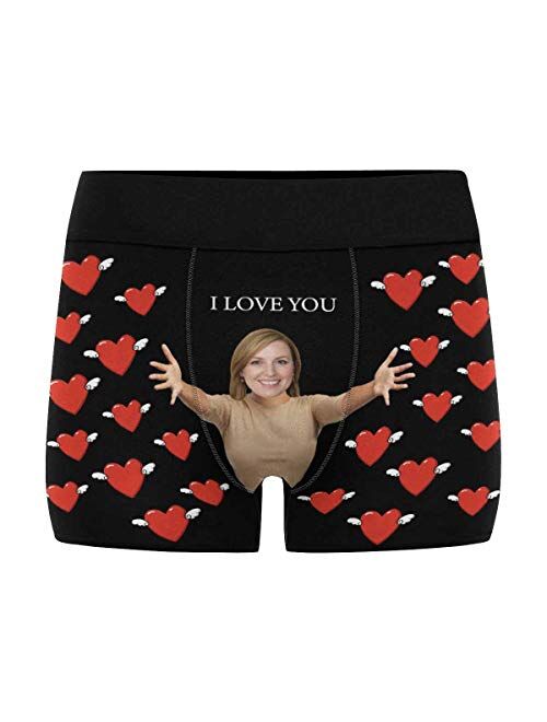 Personalized Men's Boxer Briefs Underwear Shorts Underpants with Face Photo I Love You Black