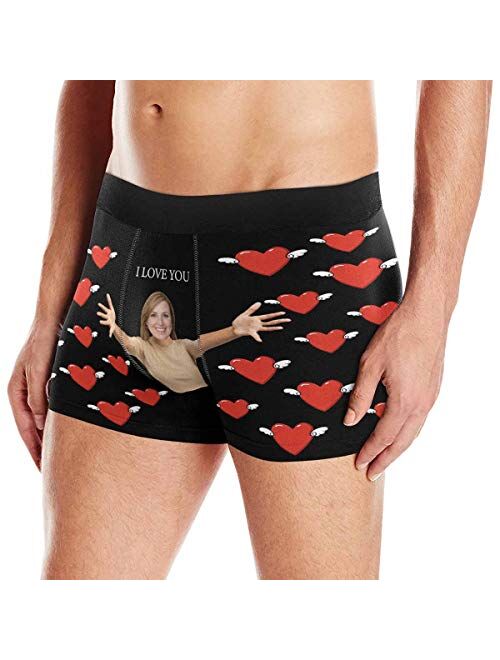 Personalized Men's Boxer Briefs Underwear Shorts Underpants with Face Photo I Love You Black