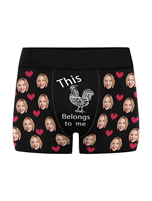 Personalized Men's Boxer Briefs Underwear Shorts Underpants with Face Photo I Love You Black