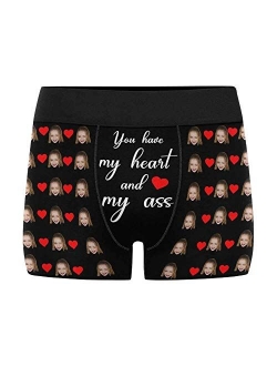 Custom Faces Print Boxer Briefs for Men Love Heart White Photo Underwear Gifts