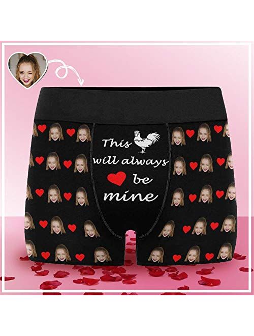 Custom Faces Print Boxer Briefs for Men Love Heart White Photo Underwear Gifts