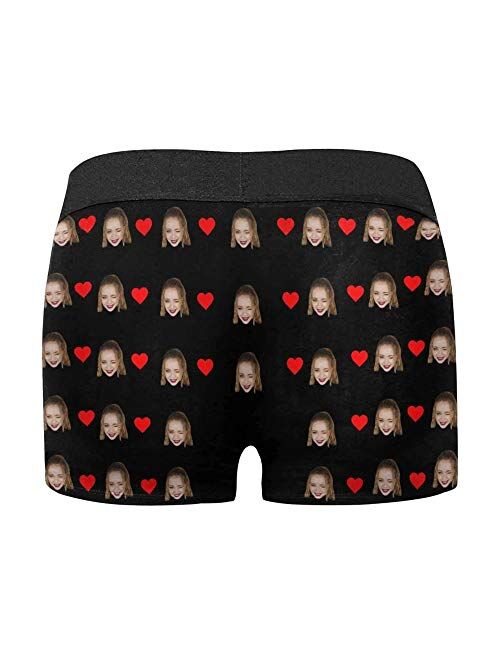 Custom Faces Print Boxer Briefs for Men Love Heart White Photo Underwear Gifts