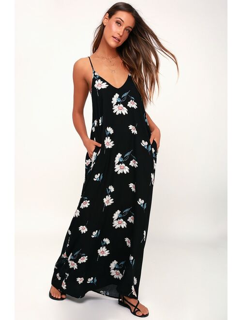 Lulus Yours Tule Black Floral Print Maxi Dress